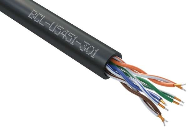 Кабель витая пара BION 4x2x0,5AWG24, CCA, одножильный, PE, для внешней прокладки, 305м, черный - фото №1