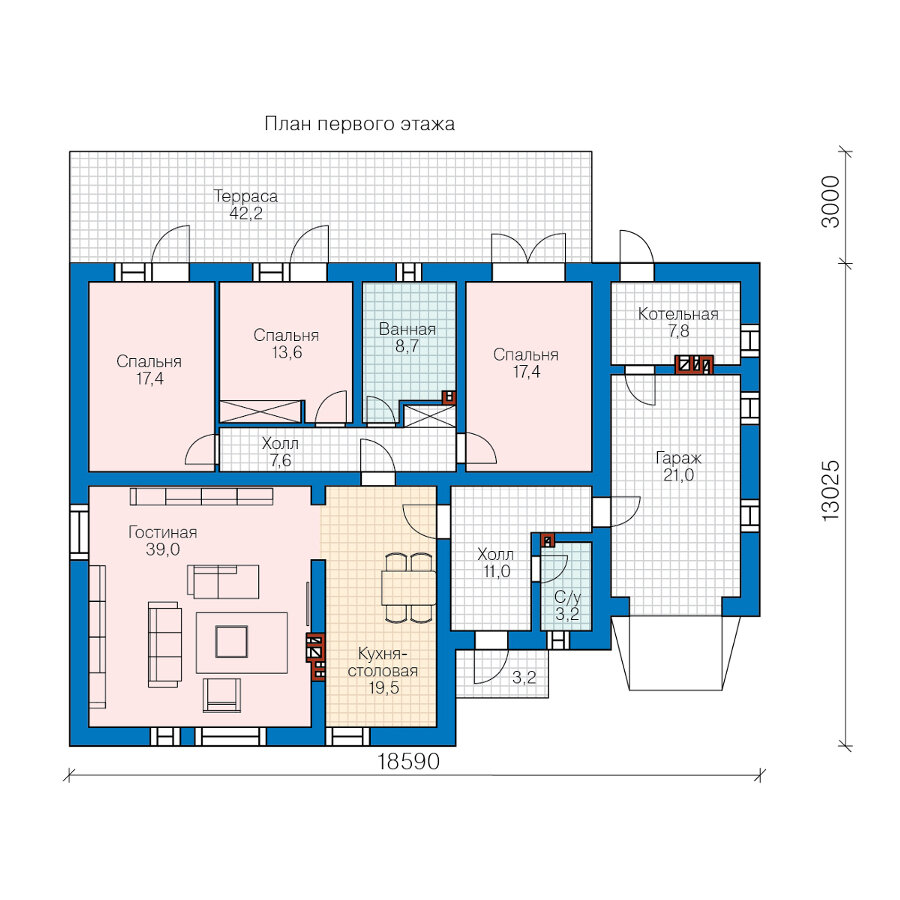 45-32-Catalog-Plans - Проект одноэтажного кирпичного дома с террасой - фотография № 2