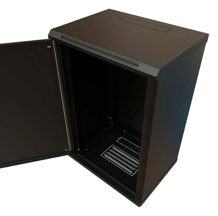 Коммутационный шкаф WRLINE WR-TW-1866-SR-RAL9004 настенный, металлическая передняя дверь, 18U, 600x908x600мм — фото 4