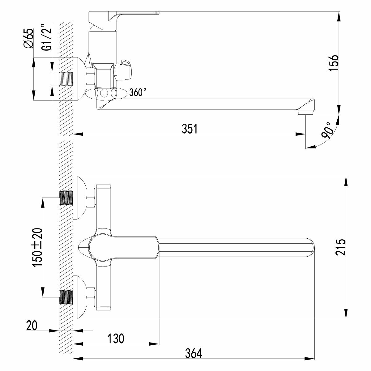 Смеситель для ванны Lemark Plus Grace (LM1551C) - фотография № 2