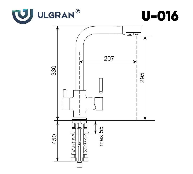 Смеситель для кухни Ulgran U-016-309, темно-серый - фото №3