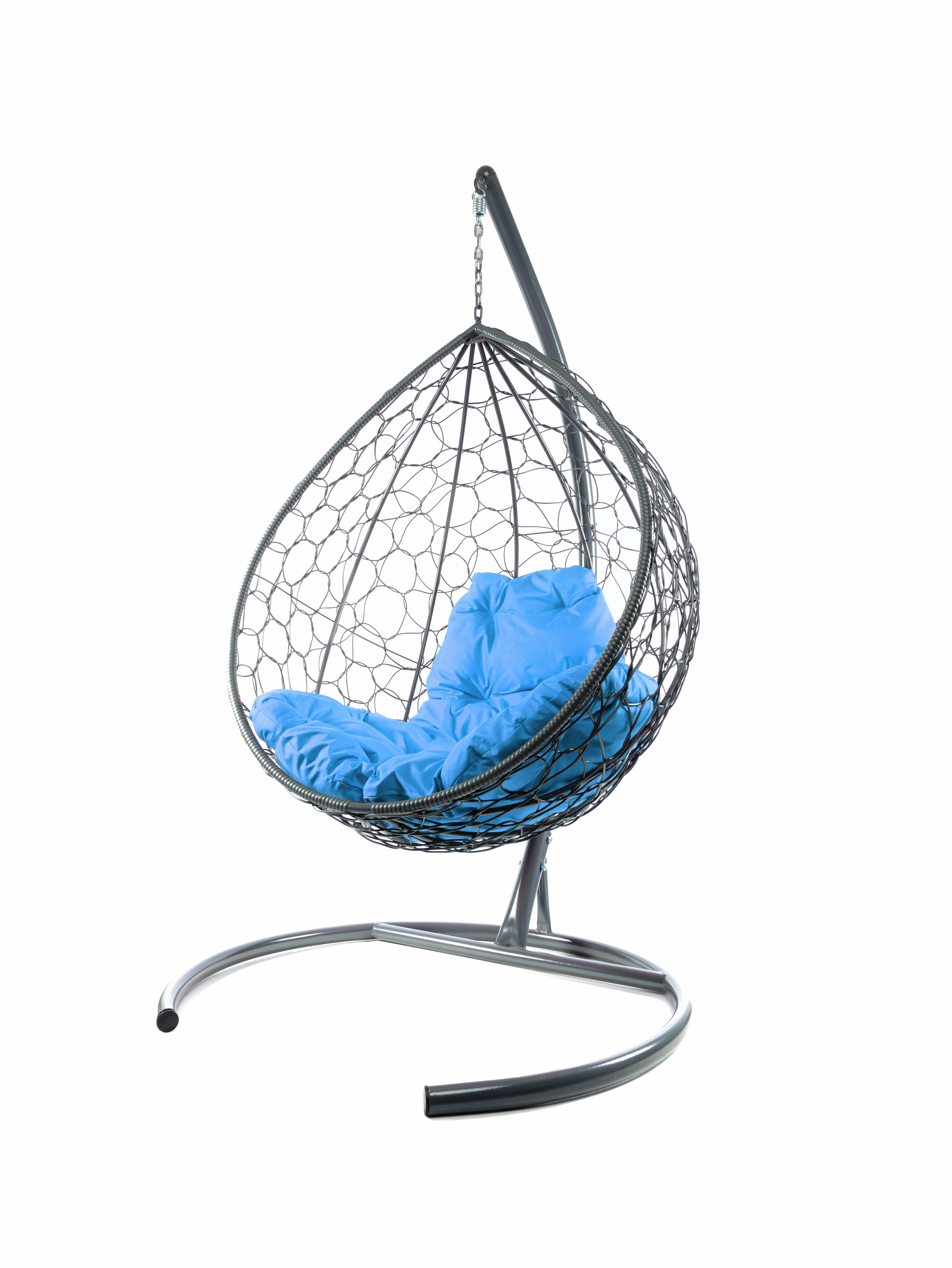 Подвесное кресло ротанг серое, голубая подушка - фотография № 3