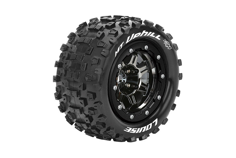 Колеса, диски, резина Louise Rc MFT MAXX MT-UPHILL MONSTER TRUCK TIRE SOFT / 1/2 OFFSET BEAD-LOCK BLACK CHROME RIM HEX 17mm / MOUNTED