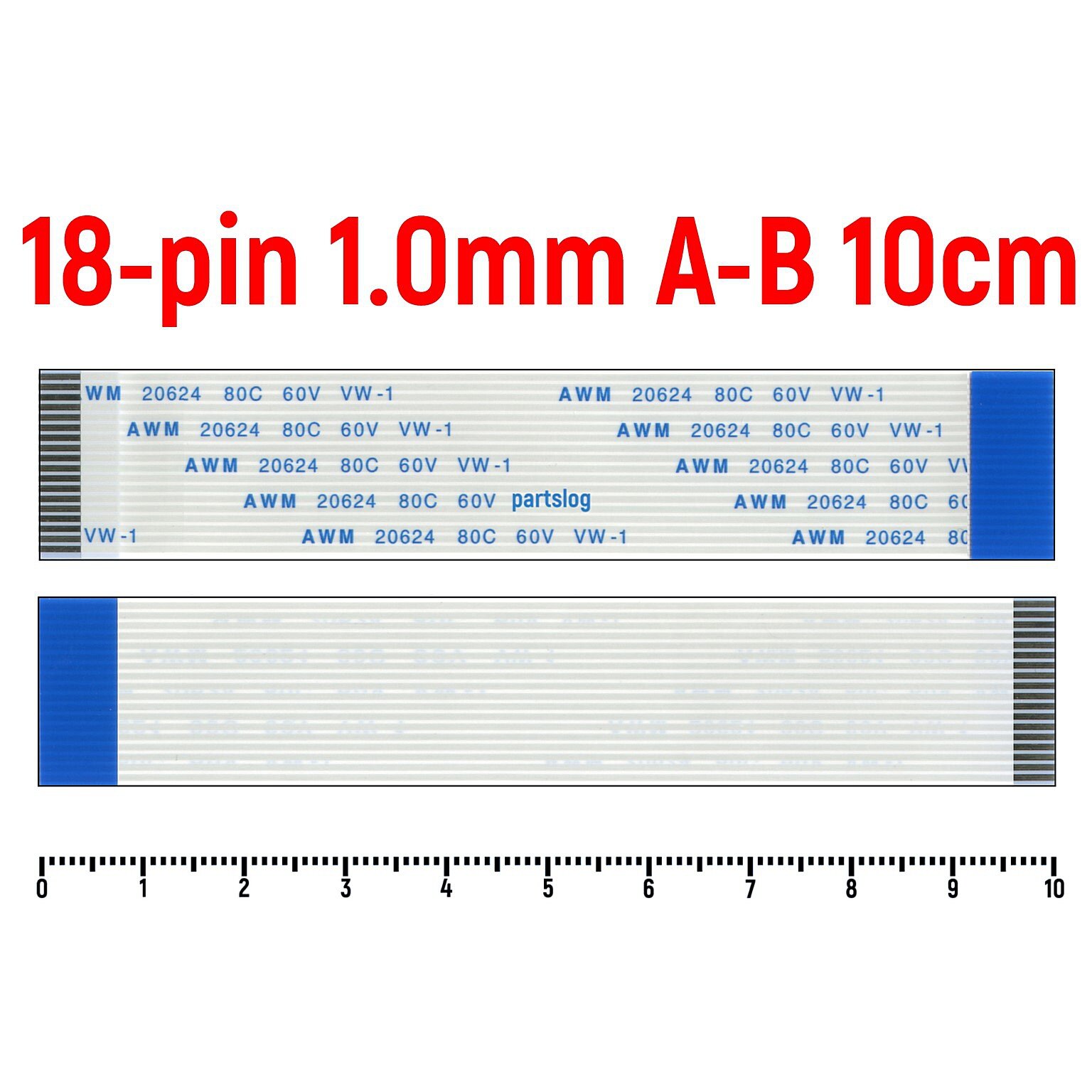Шлейф FFC 18-pin Шаг 1.0mm Длина 10cm Обратный A-B