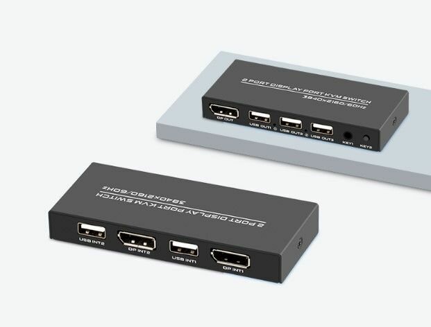 DP KVM USB 2-1 коммутатор КВМ 4к свитчер Displayport, 2 ПК на 1 монитор+клав.+мышь 3840*2160 60Hz