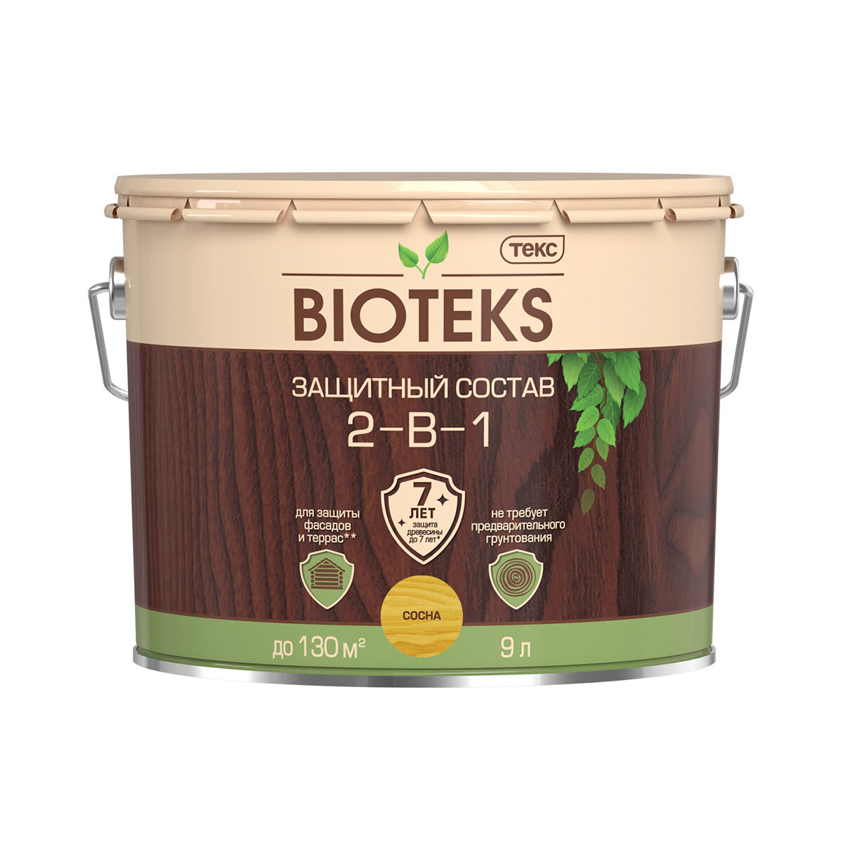 Защитный лессирующий состав для дерева Bioteks 2-в-1, 9 л, сосна