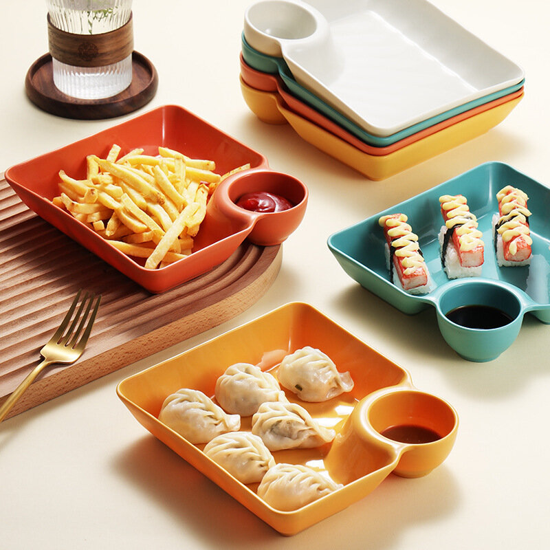 Набор пластиковых тарелок MyPads с отделением для соусов. Сервировочные тарелки для суши, роллов, пельменей, Димсам, фруктов, овощей, еды. Посуда .