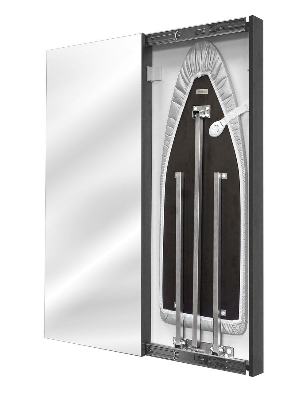 Астра Мини Компактная гладильная доска в шкафу с зеркальным фасадом Беленый дуб налево - фотография № 1