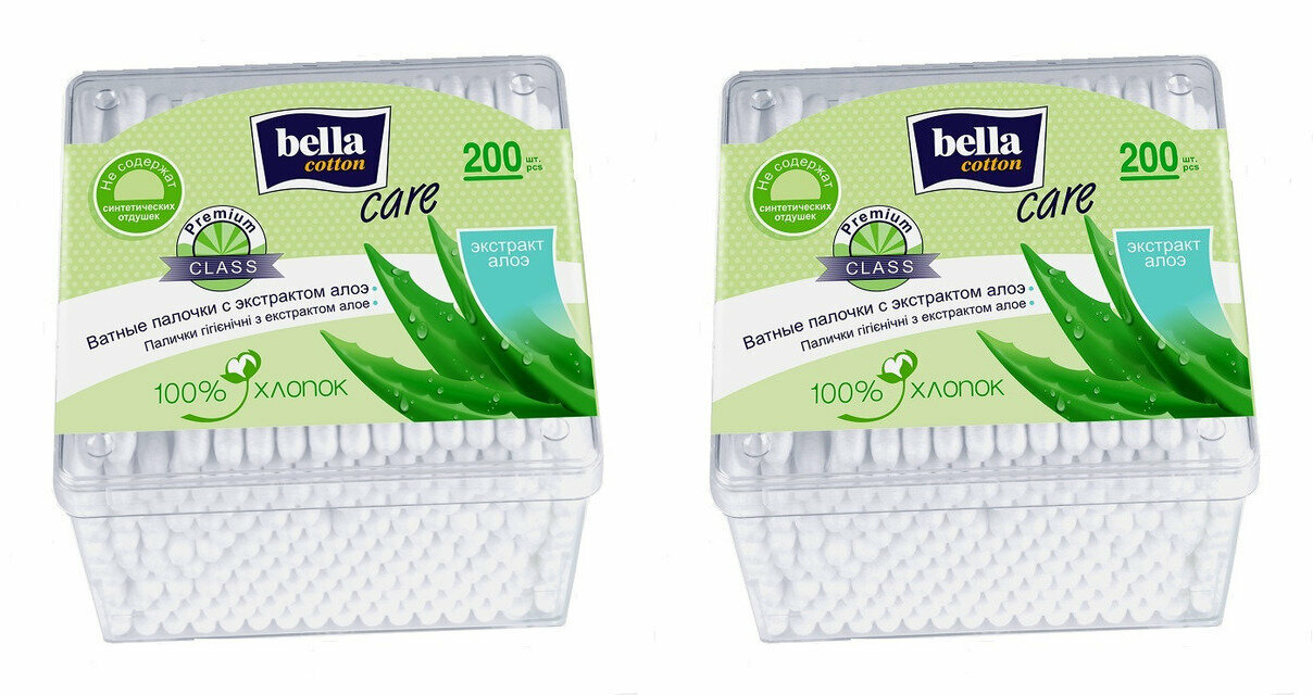 BELLA Ватные палочки с экстрактом алоэ в круглой коробочке, 200 шт/уп, 2шт