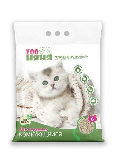 фото #(С)Наполнитель ЗОО Няня Eco-крупка комкующийся древесный 6лх2,4кг 25%