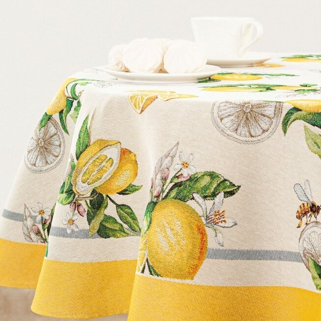 фото Скатерть круглая 160 см Le Gobelin Ментон Лимоны