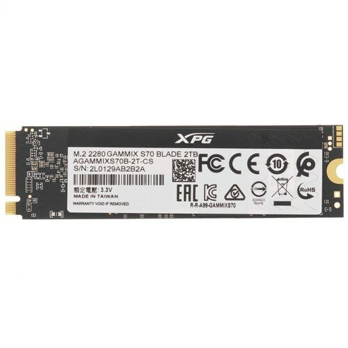 A-data SSD 2TB XPG GAMMIX S70 Blade, M.2 2280, PCI-E 4x4, R W -7400 6400 MB s 3D-NAND TLC AGAMMIXS70B-2T-CS