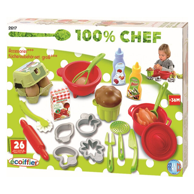 Ecoiffier Игровой набор посуды 100% Chef Pro-Cook с продуктами, 26 предметов 2617
