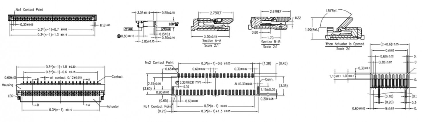 Разъем FPC Flip-Lock 0510-30RLGF 30 pin высота 1мм шаг 0,5мм