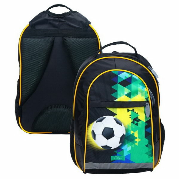Рюкзак школьный, 39 x 24 x 19 см, эргономичная спинка, А "Футбол", чёрный