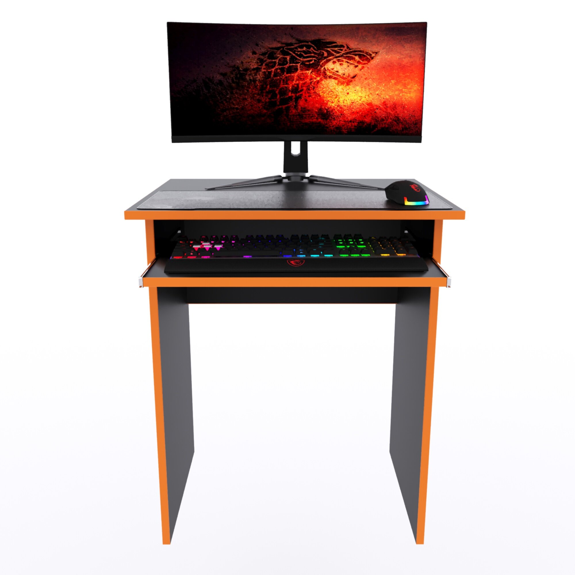 Компьютерный стол "Минис+", 60х50х72,6 см, чёрный с оранжевой кромкой - фотография № 2