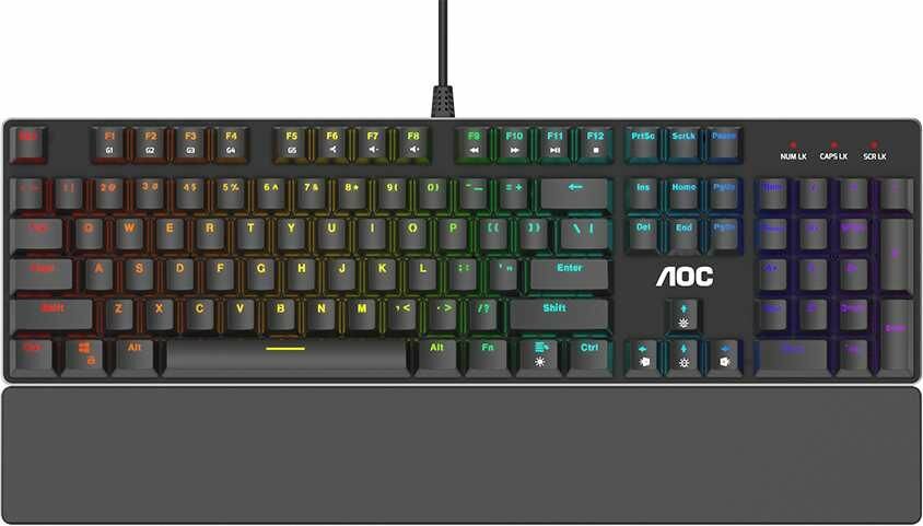 AOC Клавиатура игровая профессиональная GK500, многоцветная RGB, плетеный позолоченный USB-кабель 1,