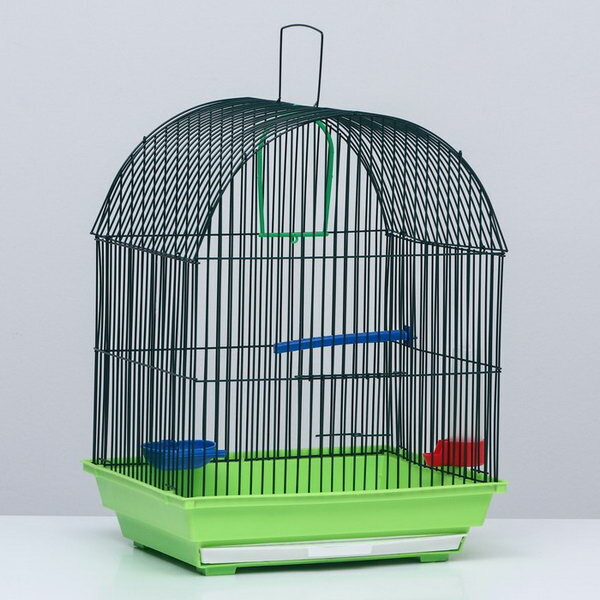 Клетка для птиц большая, полукруглая, с наполнением, 35 x 28 x 45 см, зеленая - фотография № 1
