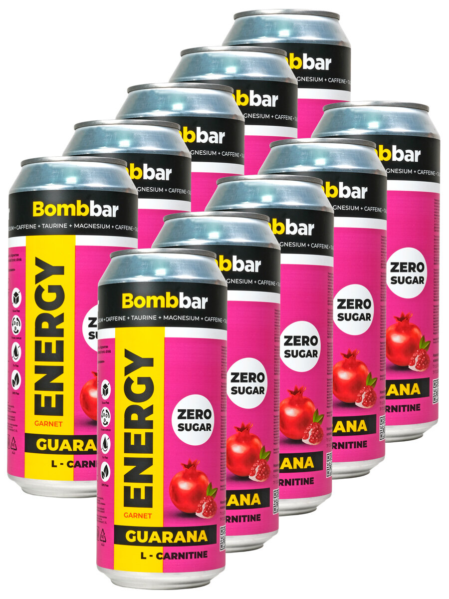 Энергетик напиток без сахара с Л-карнитином BOMBBAR ENERGY (Гранат) 10шт по 500мл / С гуараной энергетический напиток - фотография № 2