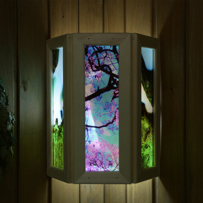 Абажур деревянный "Рисунок" со вставками из стекла - фотография № 1