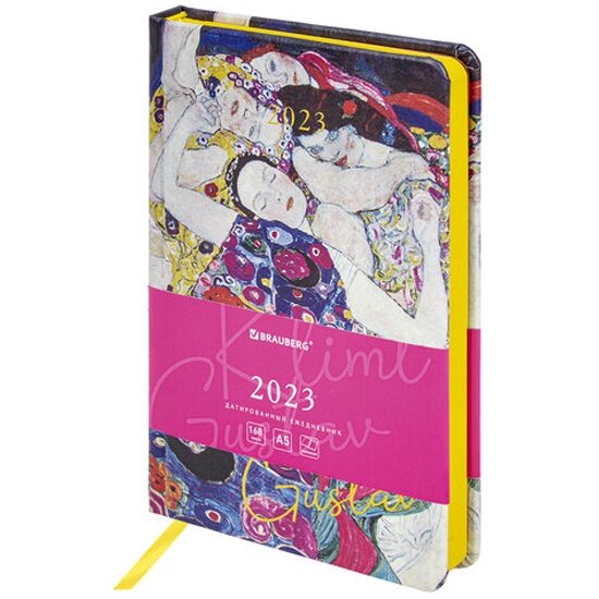 Ежедневник датированный BRAUBERG 2023 А5 138x213 мм "Vista", под кожу, "Klimt Gustav", 114133