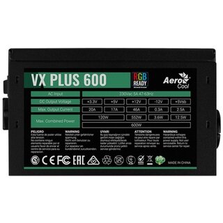 Блок питания Aerocool ATX 600W VX-600 PLUS PPFC 2*SATA I/O switch