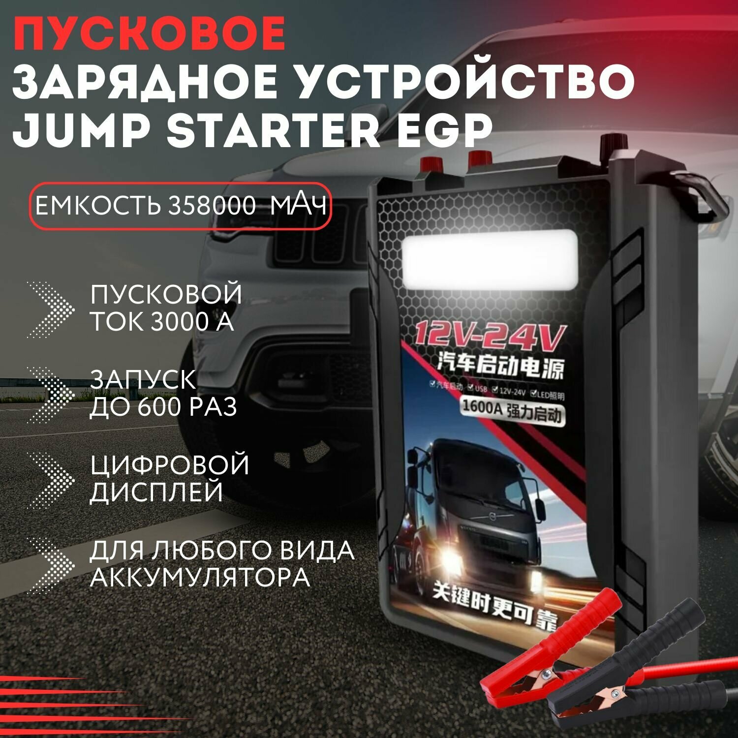 Пусковое зарядное устройство для легковых и грузовых автомобилей Jump STARTER EGP 598000 мАч на 12/24 Вольт