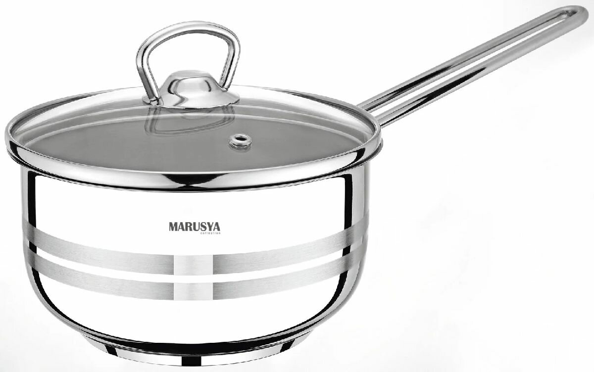 фото Ковш Маруся 33 17м со стеклянной крышкой 1.7л, нержавеющая сталь 16x9