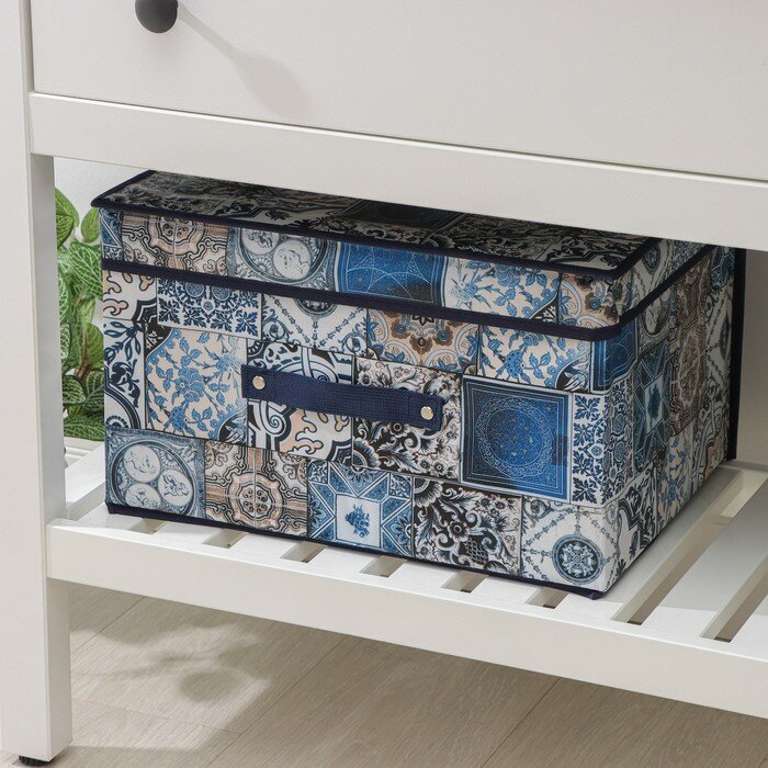 Доляна Короб стеллажный для хранения с крышкой Доляна «Мозаика», 40×30×25 см, цвет синий - фотография № 1