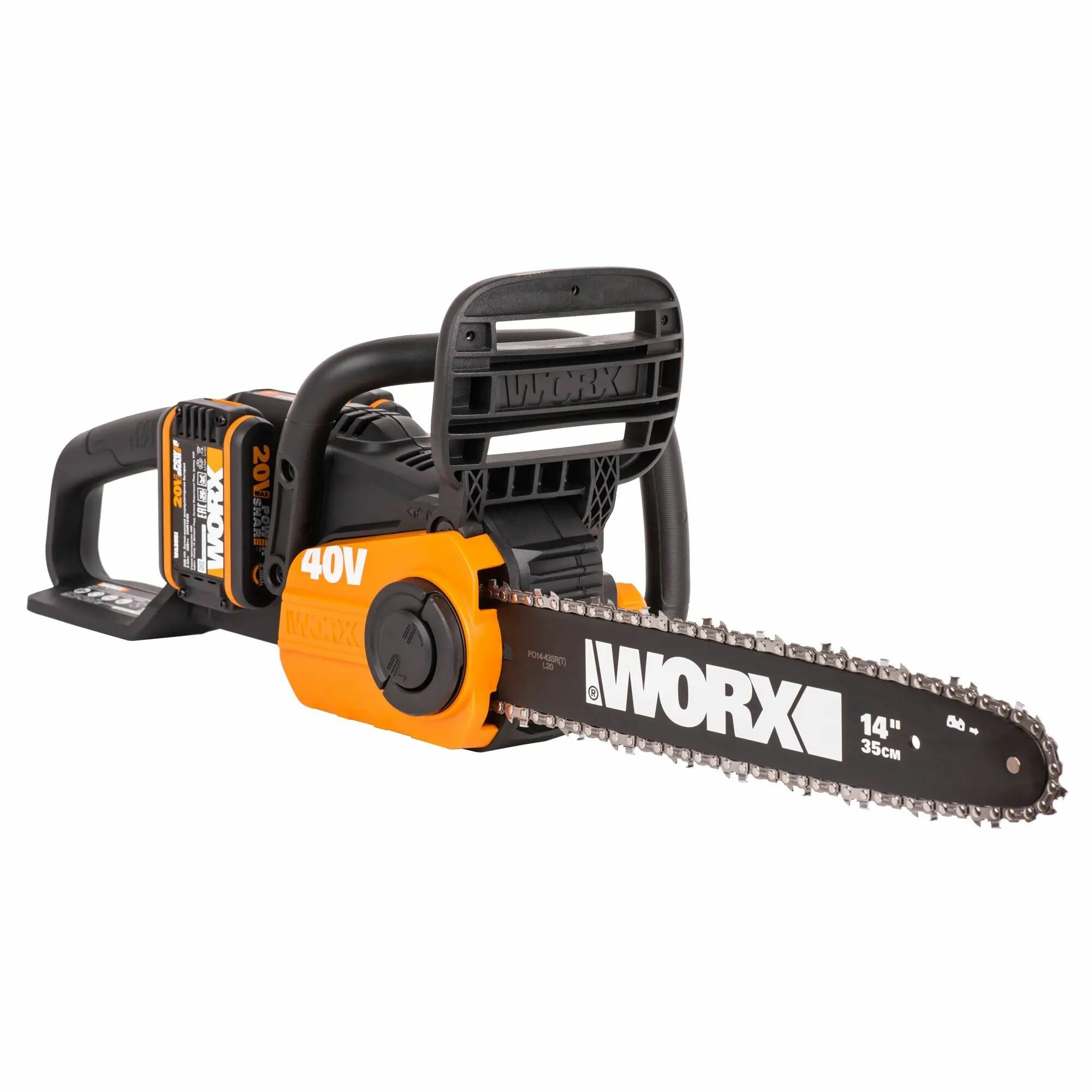 Аккумуляторная пила Worx WP370E 40 В шина 35 см АКБ и ЗУ в комплекте - фотография № 5