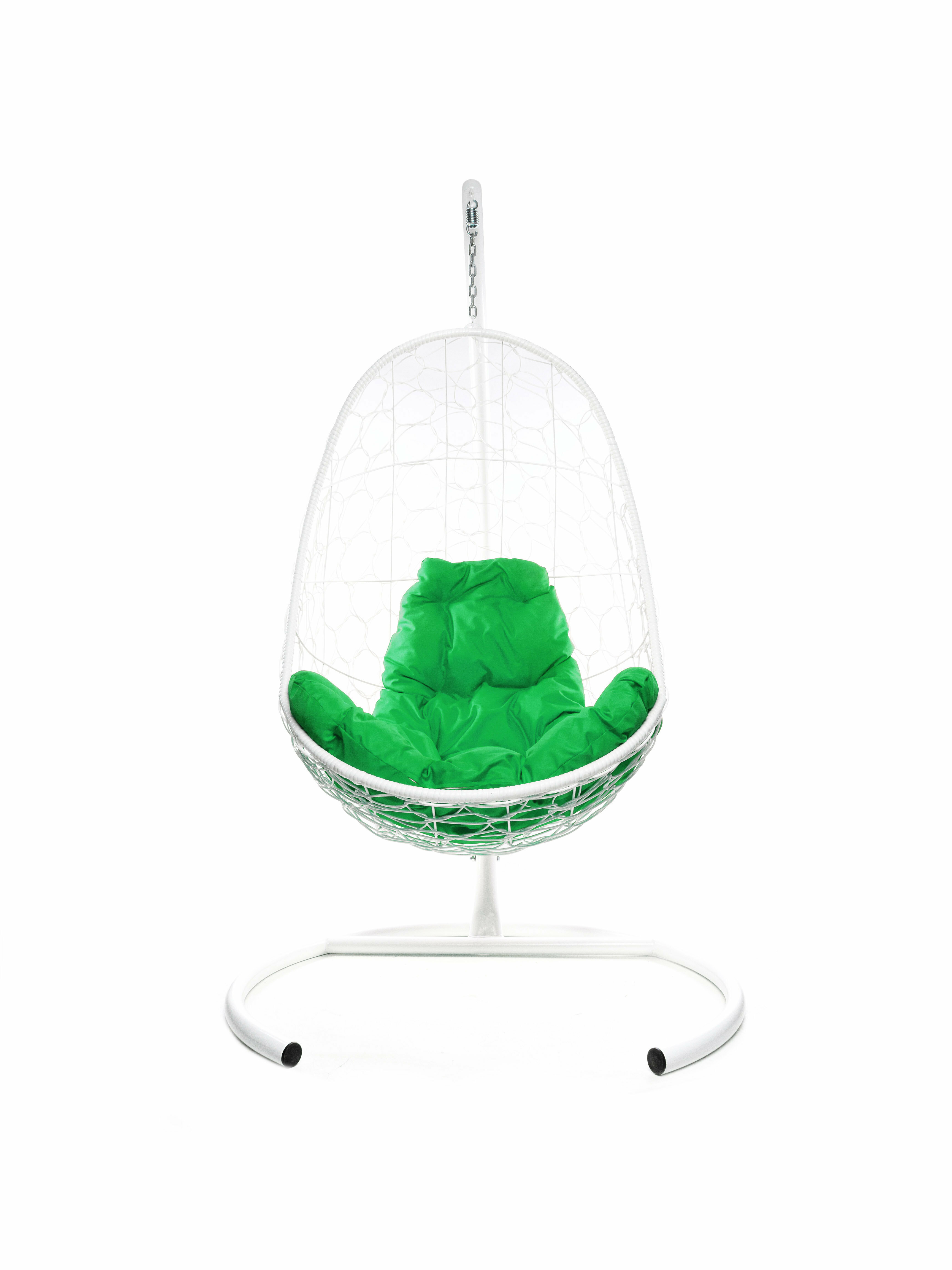 Подвесное кресло ротанг белое, зелёная подушка - фотография № 2