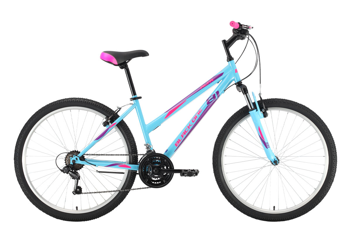 Женский горный велосипед с колесами 26" Black One Alta 26 голубой/ розовый/ фиолетовый рама 145" 21 скорость