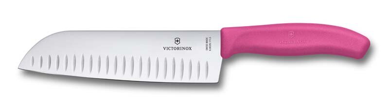 Нож сантоку VICTORINOX SwissClassic, рифлёное лезвие 17 см, розовый, в картонном блистере, 6.8526.17L5B