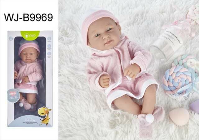 Пупс JUNFA Pure Baby 35см в кофточке, розовом платье, шапочке, в коробке,