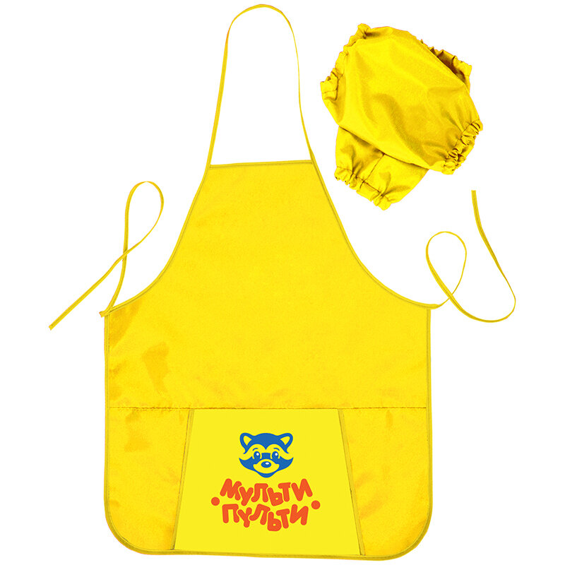 фото Фартук с нарукавниками Мульти-Пульти "Приключения Енота", 53,5*44,5см, 1 карман, желтый - 2 шт.