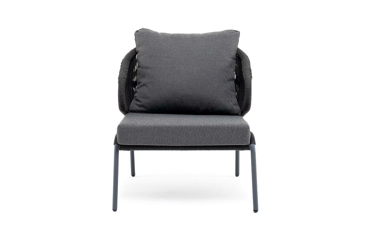 Кресло 4SIS "Милан" кресло плетеное из роупа, каркас алюминий темно-серый (RAL7024), роуп темно-серый круглый, ткань темно-серая арт. MIL-A-001 RAL7024 D-grey(D-gray)