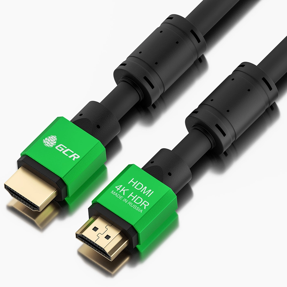 GCR Кабель 1.2m HDMI 2.0, HDR 4:2:2, Ultra HD, 4K 60 fps 60Hz/5K*30Hz, 3D, AUDIO, 18.0 Гбит/с, 28/28 AWG, OD7.3mm, тройной экран, нейлон, AL корпус зеленый, ферритовые кольца (GCR-51005)