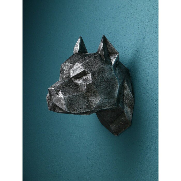 Настенная фигура "Голова собаки", полистоун, 35 см, серебро, Иран, 1 сорт - фотография № 1