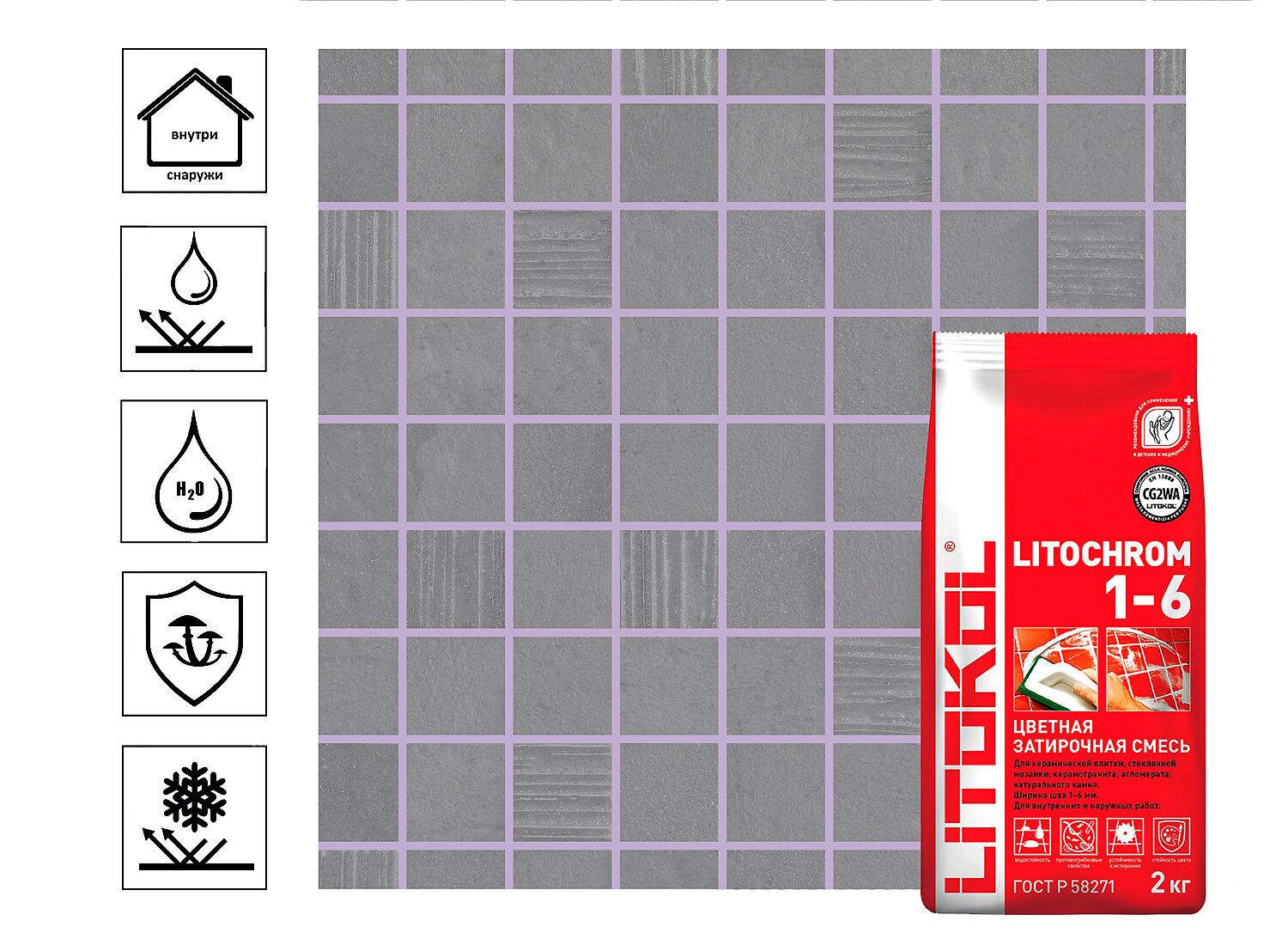 Затирка швов Litokol Litochrom 1-6 мм 2кг, аметист