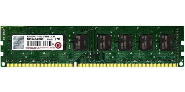 Модуль памяти Transcend 4GB U-DIMM DDR3, 1600МГц, 2Rx8, 1.5V