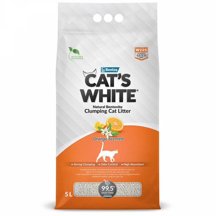 Комкующийся наполнитель для туалета кошек Cat's White Orange с ароматом апельсина 5 л./4,3 кг.