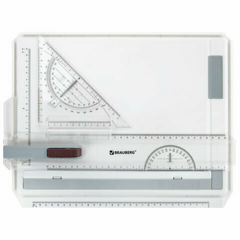 Доска чертежная А4, комплект 2 шт., 370х295 мм, с рейсшиной и треугольником, BRAUBERG, 210535