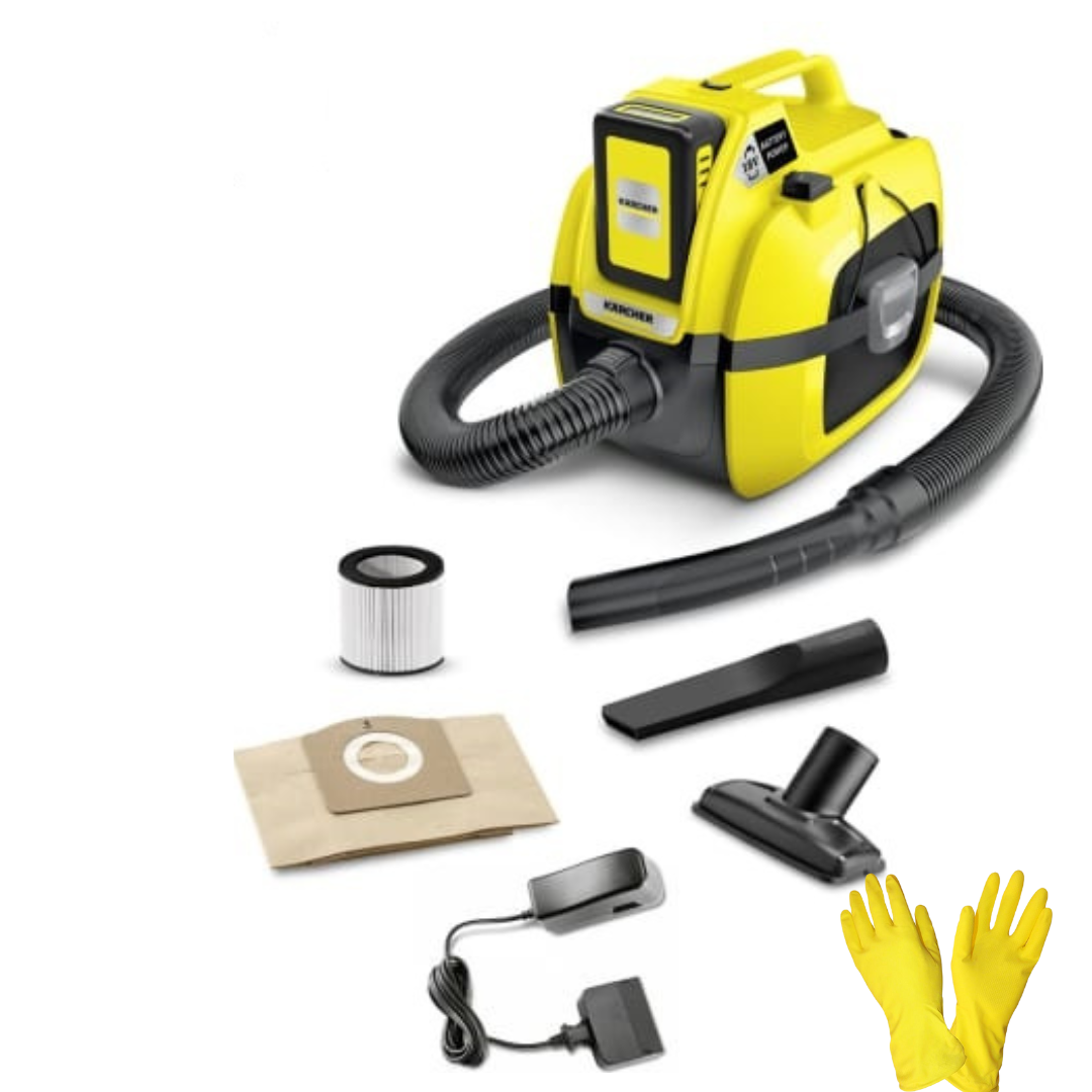 Аккумуляторный пылесос KARCHER WD 1 Compact Battery Set+латексные перчатки