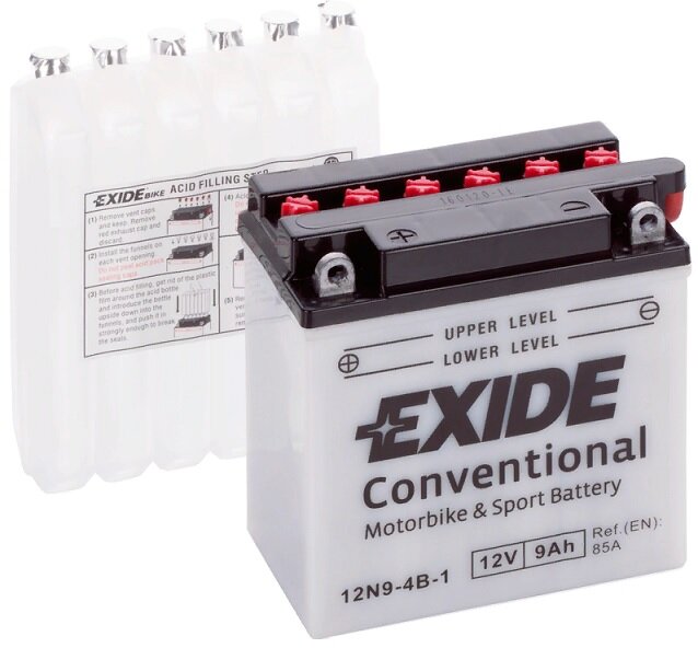 Аккумулятор для мотоцикла и скутера Exide Conventional 9 А/ч 85 А прям. пол. с/зар. с эл. 12N9-4B-1 (135х75х139) YB9-B