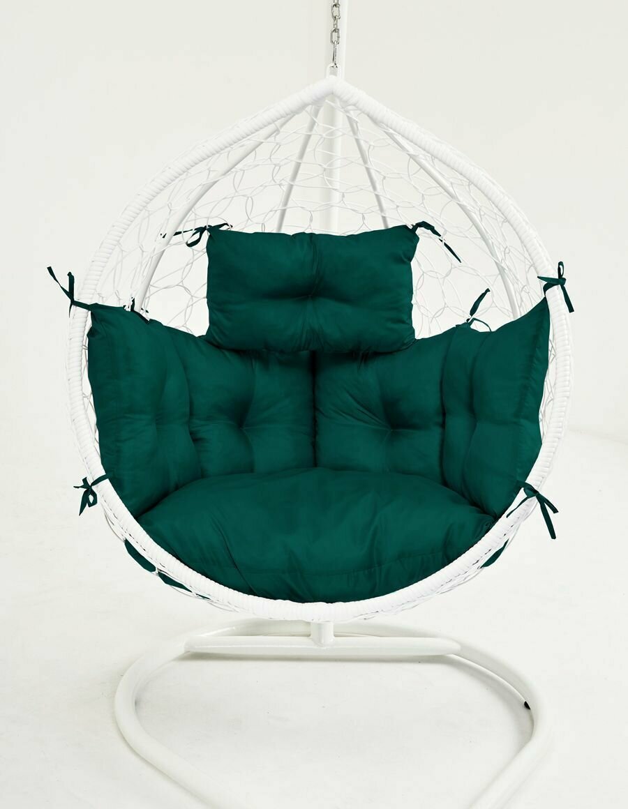 Подвесное кресло кокон садовое Yova Bubble. Стойка белая до 225 кг, подушка комфорт зеленая - фотография № 3