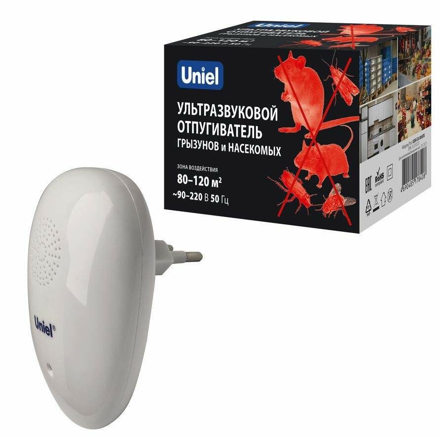 Uniel отпугиватель (до 120м2)грызунов/тараканов/комаров (220V 5.5W)50кГц 98x58x65 UDR-E14ультразвук (арт. 867044)