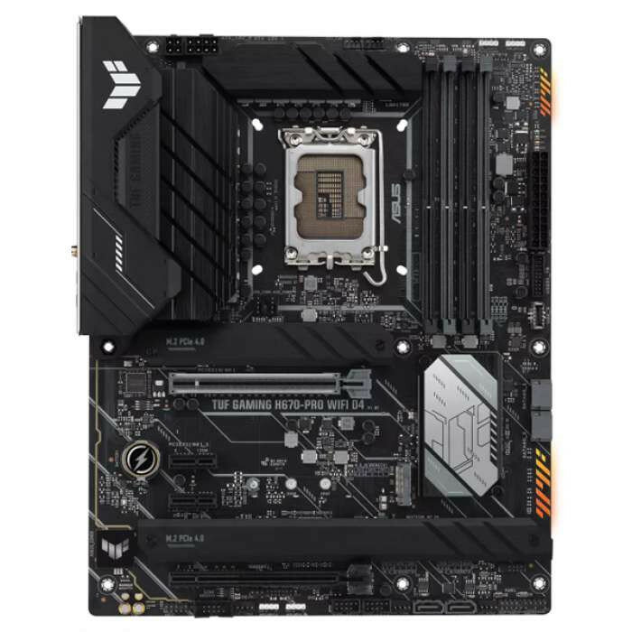 Материнская плата ASUS TUF GAMING H670-PRO WIFI D4, LGA1700, H670, 4*DDR4, HDMI+DP, CrossFireX, SATA3 + RAID, Audio, Gb LAN, USB 3.2*6, USB 2.0*4, COM*1 header (w/o cable), ATX ; 90MB1900-M0EAY0