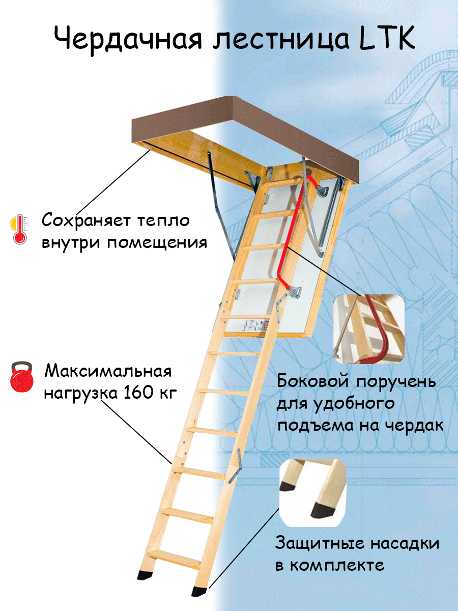 Лестница чердачная складная FAKRO TERMO LTK 70*140*305 см Факро - фотография № 2