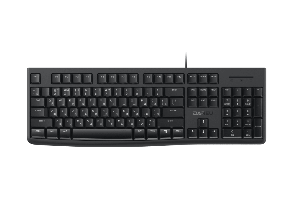 Dareu Комплект проводной Dareu MK185 Black (черный), клавиатура LK185 (мембранная, 104кл, EN/RU, 1,5м) + мышь LM103 (1,58м), USB