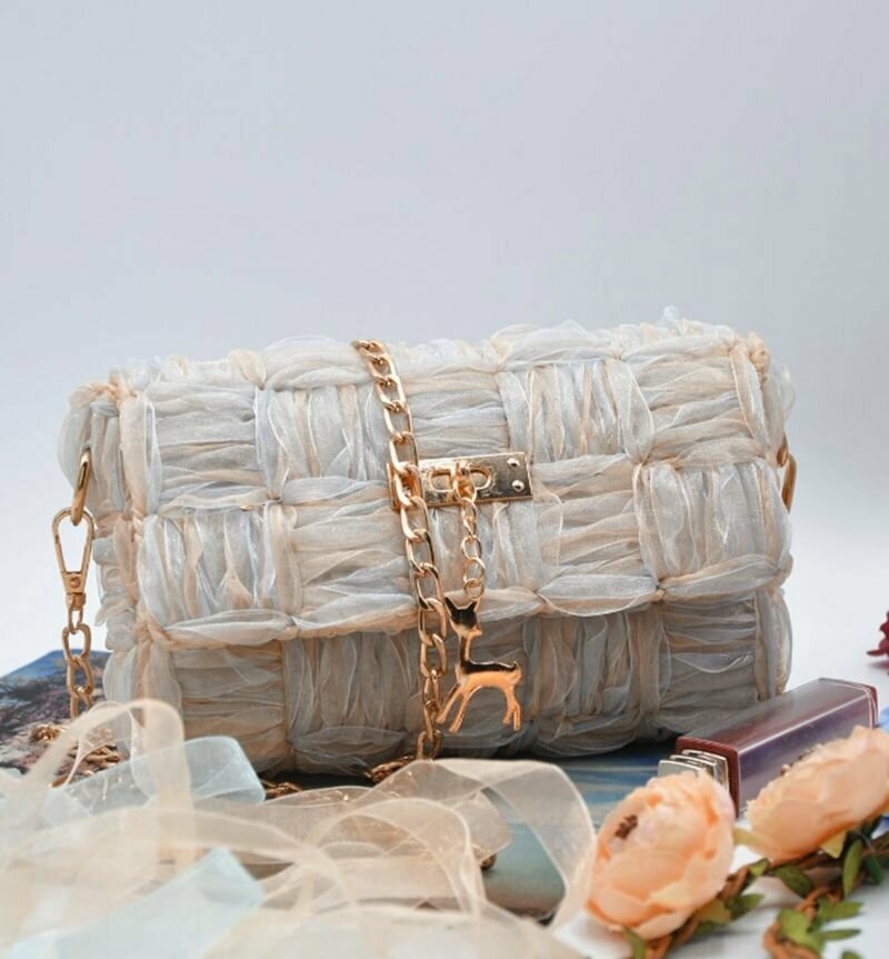 Набор для вышивки/вязания сумки клатч с фурнитурой и тесьмой цв. Бежево-серый (кол-во предметов 13)